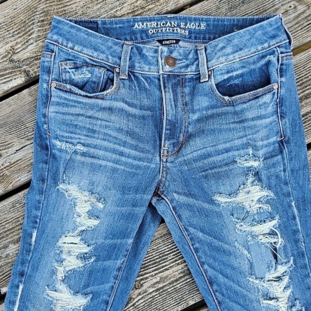 American Eagle AEO Boho Artist Distressed Destroyed Flare Denim Jeans 8 - Picture 11 of 15